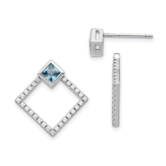 Sterling Silver RH-plated CZ Jackets w/5mm Square Spinel Earrings