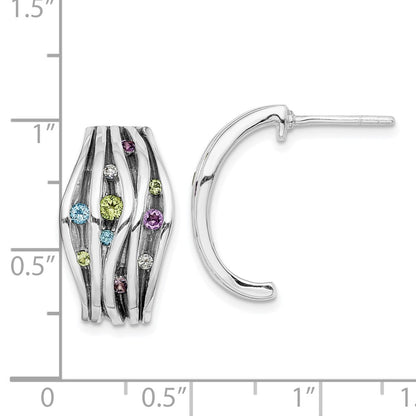 Sterling Silver Antiqued BlueTopaz/Peridot/Amethyst/CZ Post Earrings