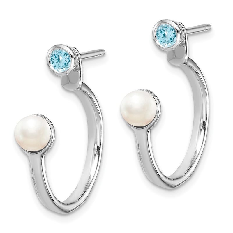 Sterling Silver Rhodium-plate FWC Pearl Light Swiss BT Front & Back Earring