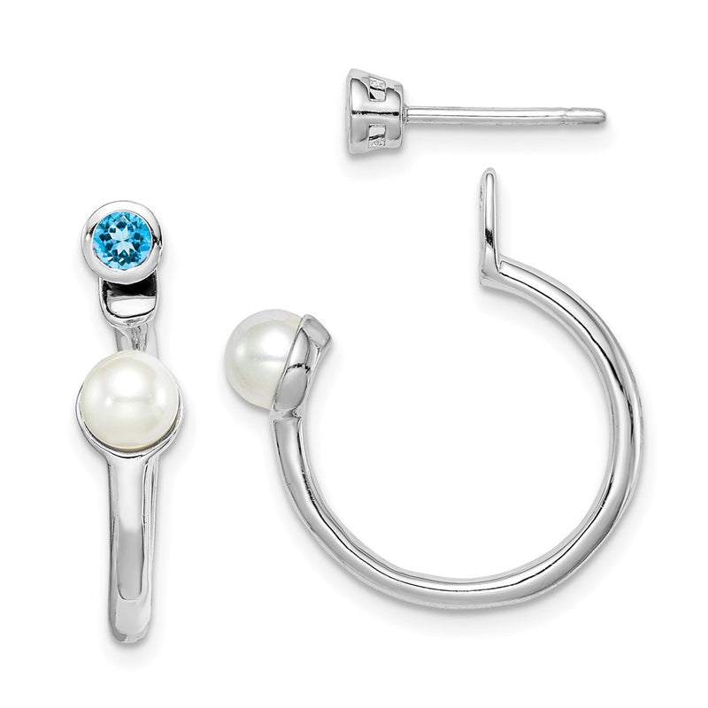Sterling Silver Rhodium-plate FWC Pearl Light Swiss BT Front & Back Earring