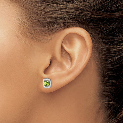 Sterling Silver Rhod-plat Peridot Square Post Earrings