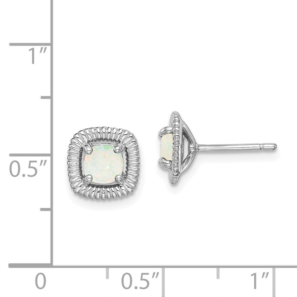 Sterling Silver Rhod-plat Milky Opal Square Post Earrings