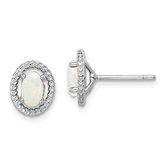 Sterling Silver Rhod-plat Milky Opal Oval Post Earrings