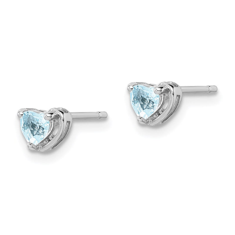 Sterling Silver Rhod-plated Aquamarine Heart Post Earrings