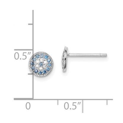 Sterling Silver Rhodium plated Blue Spinel and Clear CZ Post Earrings