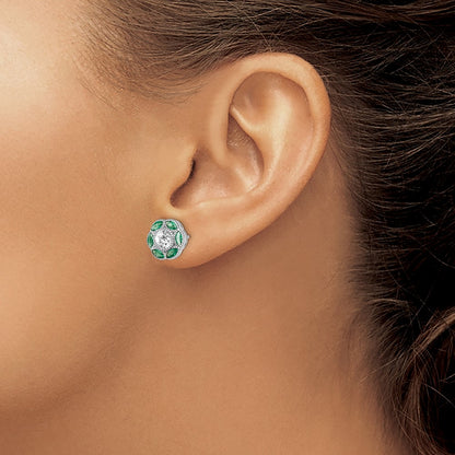 Sterling Silver Rhodium-plated Lab Cr. Green Spineland CZ Earrings