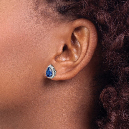 Sterling Silver Rhodium-plated Created Spinel and CZ Pear Post Earrings