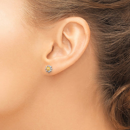 Sterling Silver RH .5CI Citrine & .1WT White Topaz Post Earrings