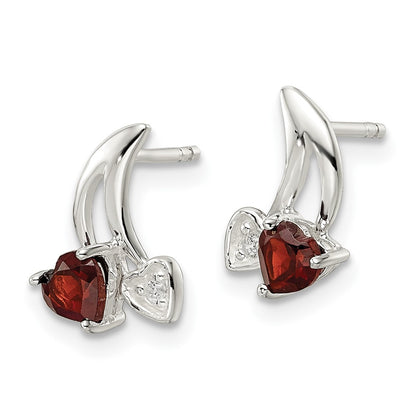 Sterling Silver CZ & .31Garnet Heart Post Earrings