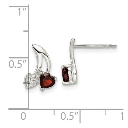 Sterling Silver CZ & .31Garnet Heart Post Earrings
