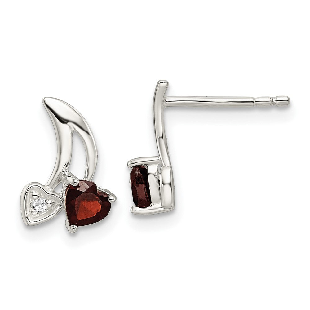 Sterling Silver CZ & .31Garnet Heart Post Earrings