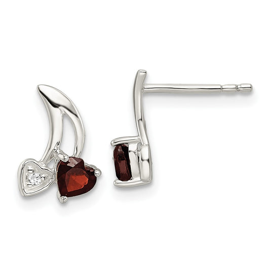 Sterling Silver CZ & .31Garnet Heart Post Earrings
