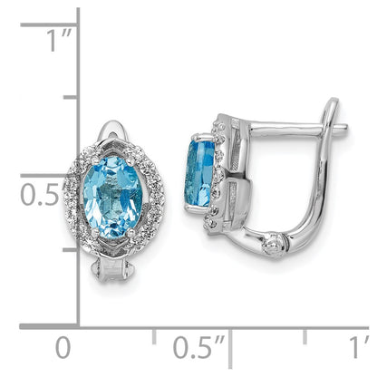 Sterling Silver Rhodium-plated Swiss BT/White Topaz Oval Hinged Earrings