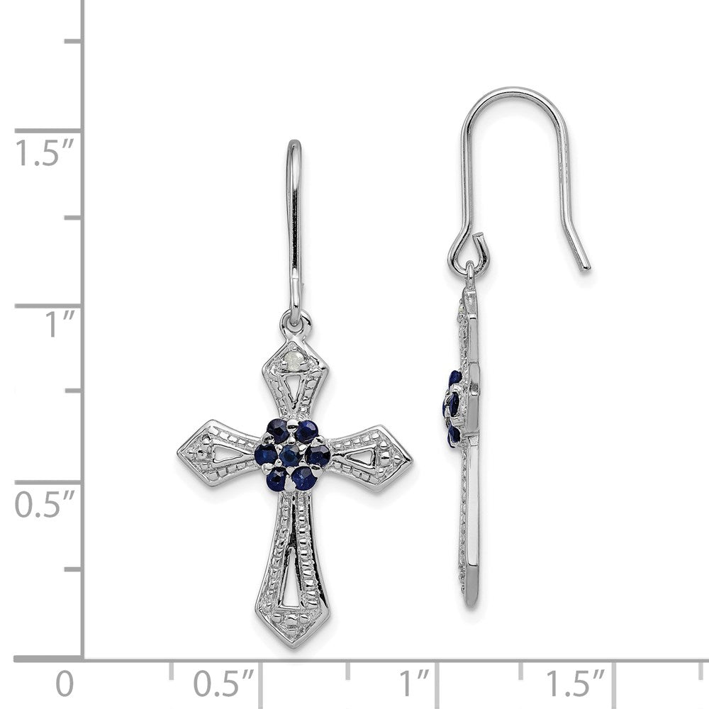 Sterling Silver Rhodium-plated Polished & Beaded Diamond Accent & Black CZ Passion Cross Dangle Earrings