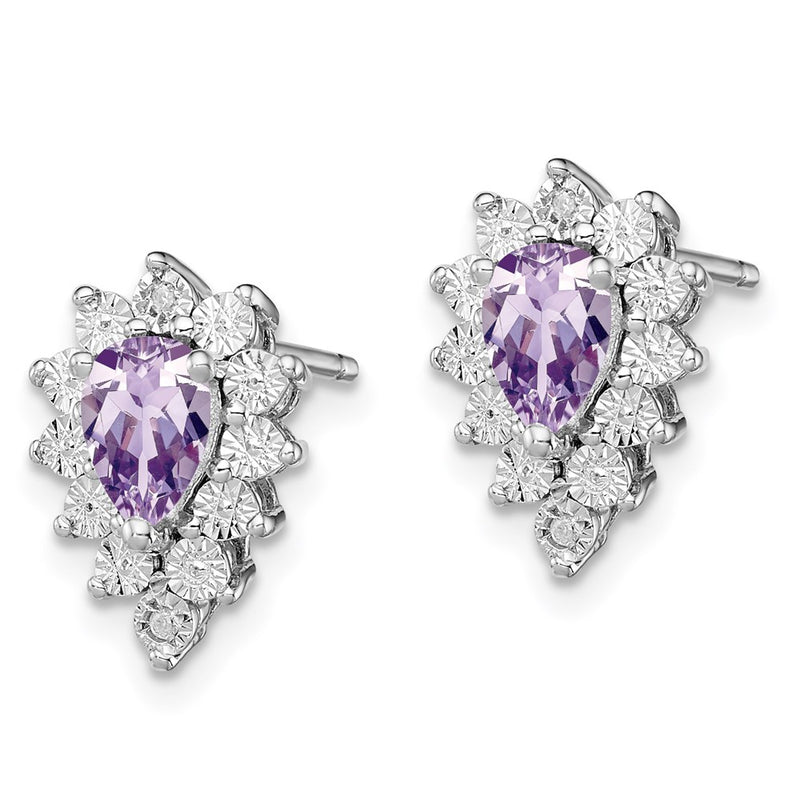 Sterling Silver Rhodium-plated Diamond & Pink Quartz Earring