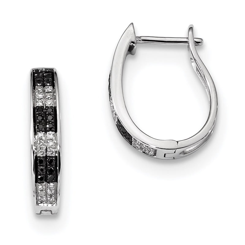 Sterling Silver Black & White Diamond Hoop Earrings