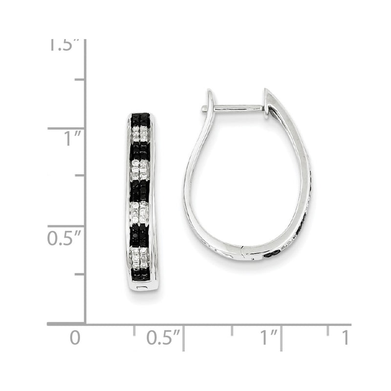 Sterling Silver Black & White Diamond Hoop Earrings