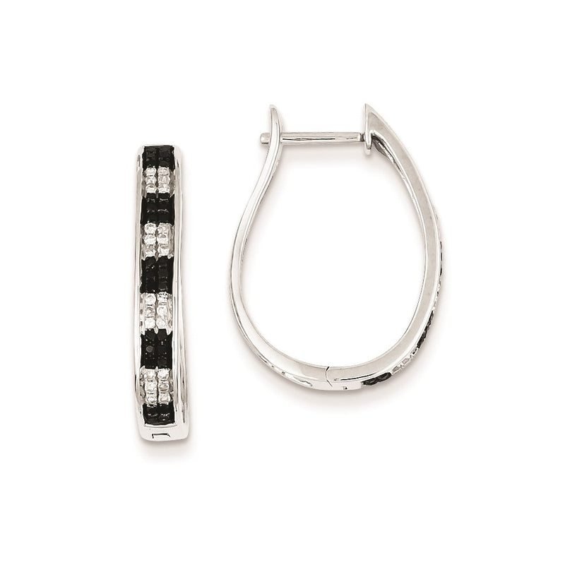 Sterling Silver Black & White Diamond Hoop Earrings