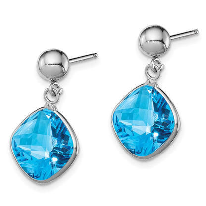 Sterling Silver Rhodium-plated Blue Topaz Dangle Post Earrings