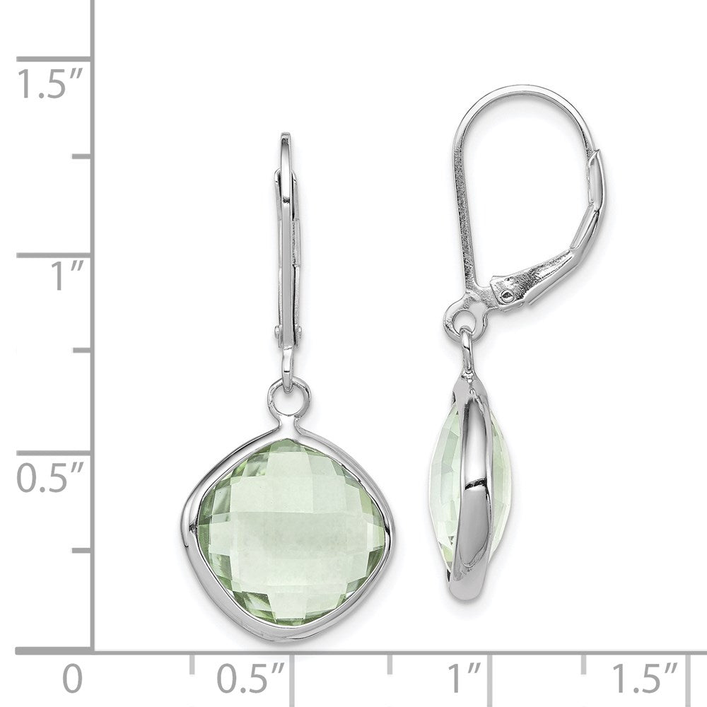 Sterling Silver Rhodium-plated Green Quartz Earrings