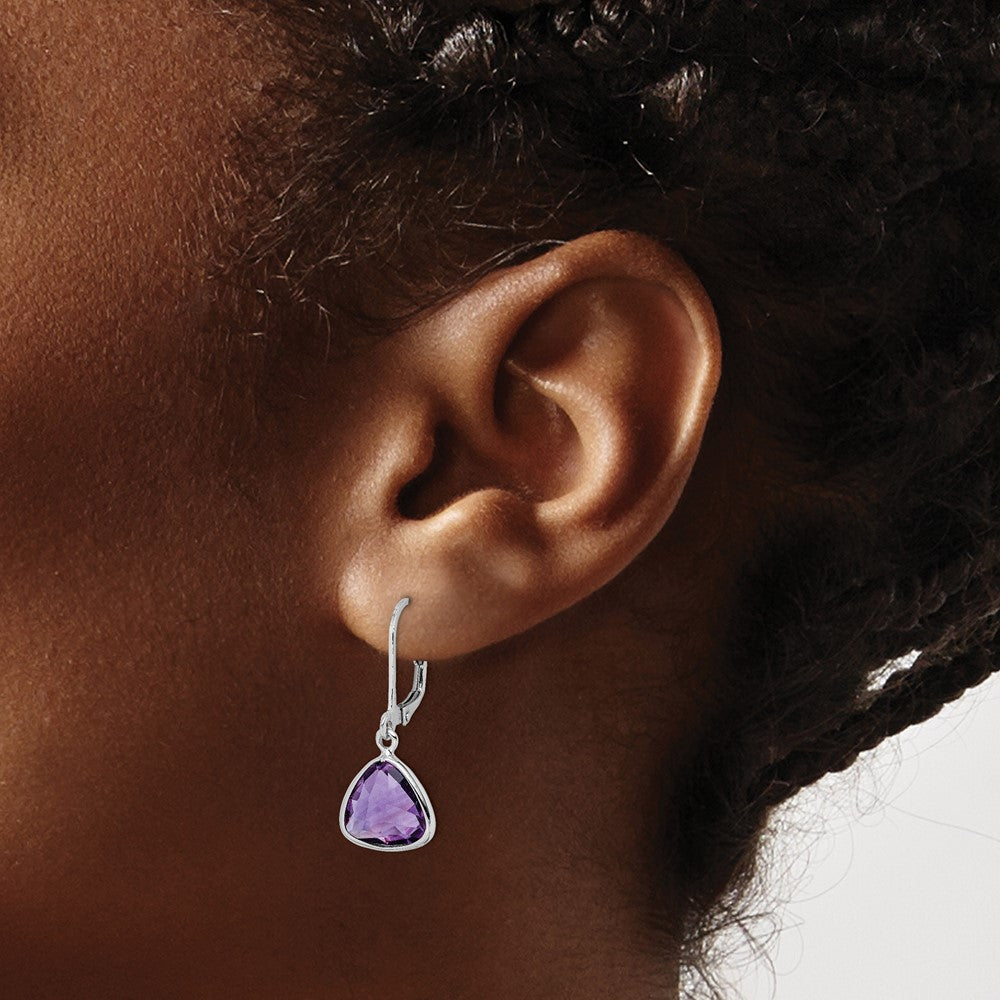 Sterling Silver Rhodium-plated Amethyst Earrings