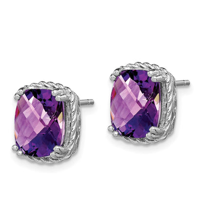 Sterling Silver Rhodium-plated Amethyst Earrings