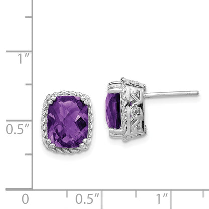 Sterling Silver Rhodium-plated Amethyst Earrings
