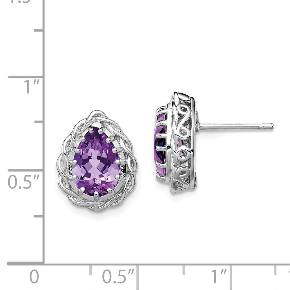Sterling Silver Rhodium-plated Amethyst Earrings