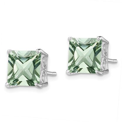 Sterling Silver Rhodium-plated Green Quartz Earrings