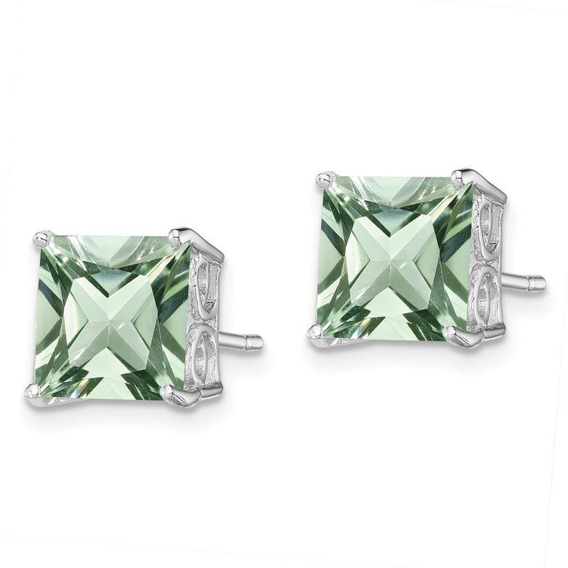 Sterling Silver Rhodium-plated Green Quartz Earrings