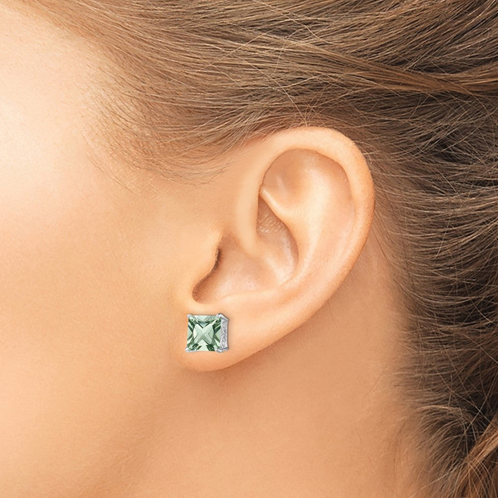 Sterling Silver Rhodium-plated Green Quartz Earrings