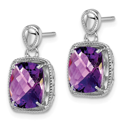 Sterling Silver Rhodium-plated Amethyst Earrings