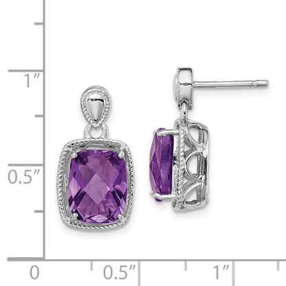 Sterling Silver Rhodium-plated Amethyst Earrings
