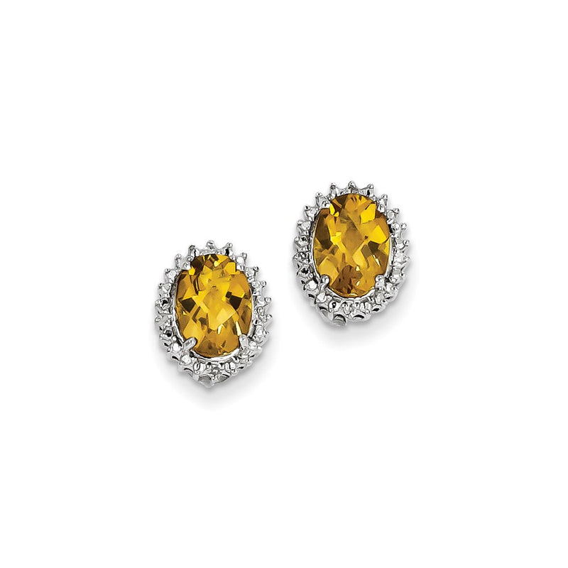 Sterling Silver Whiskey Quartz and Diamond Earrings