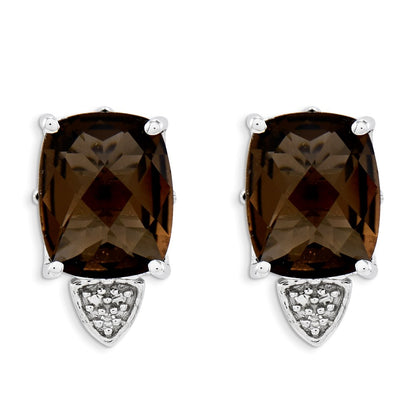 Sterling Silver Smoky Quartz and Diamond Earrings