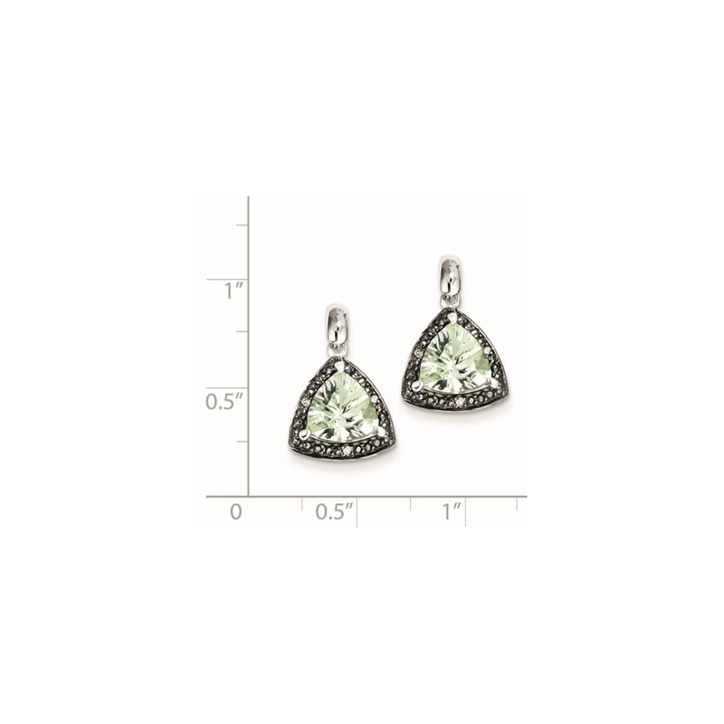 Sterling Silver Green Quartz and Black Diamond Earrings