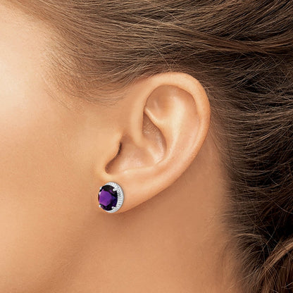 Sterling Silver Rhodium-plated Amethyst Earrings