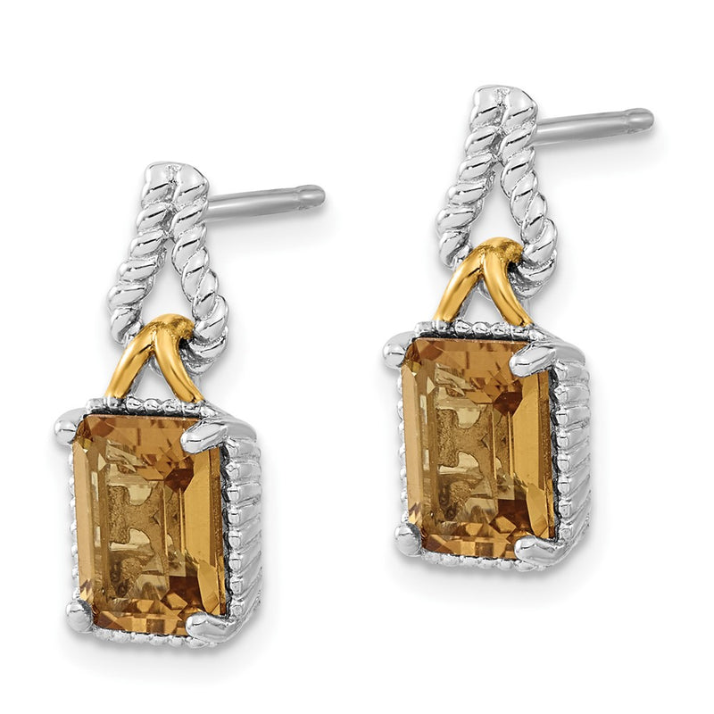 Sterling Silver & Flash Gold-plated Accent Whiskey Quartz Dangle Earrings