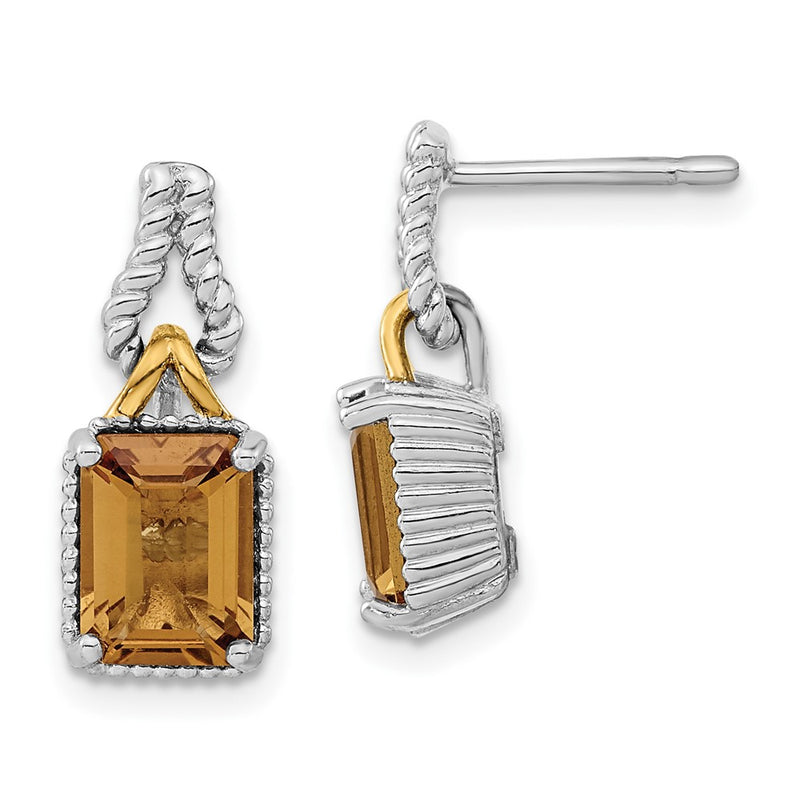 Sterling Silver & Flash Gold-plated Accent Whiskey Quartz Dangle Earrings