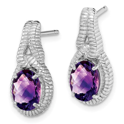 Sterling Silver Rhodium-plated Amethyst Earrings