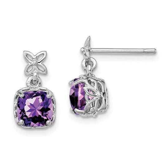 Sterling Silver Rhodium-plated Amethyst Earrings