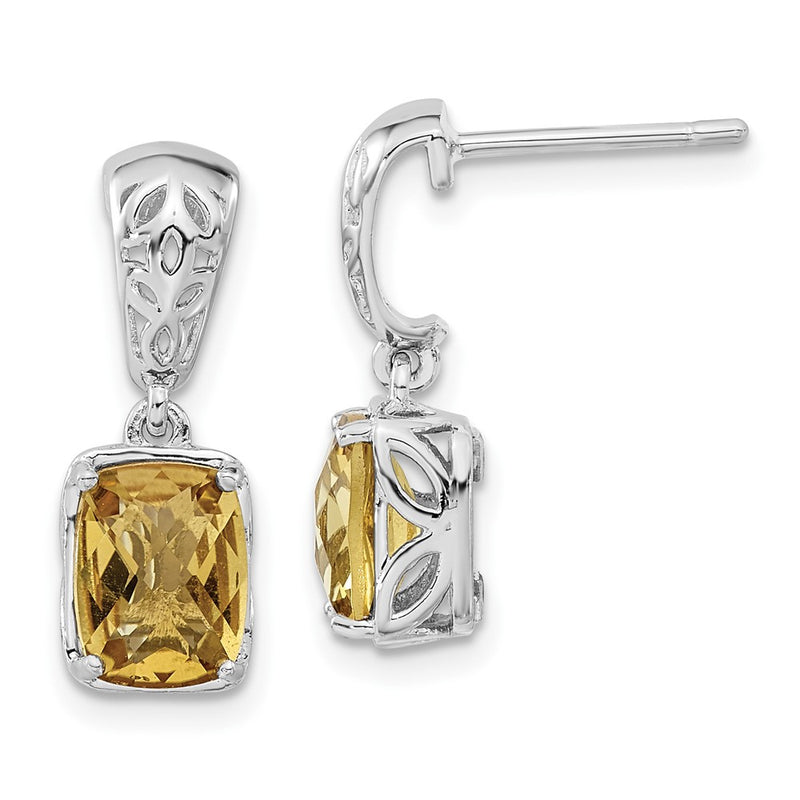Sterling Silver Polished Whiskey Quartz Dangle Earrings