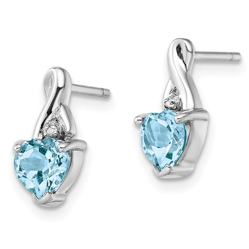 Sterling Silver Rhodium Plated Diamond & Lt Swiss BT Heart Earrings