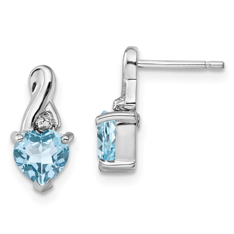 Sterling Silver Rhodium Plated Diamond & Lt Swiss BT Heart Earrings