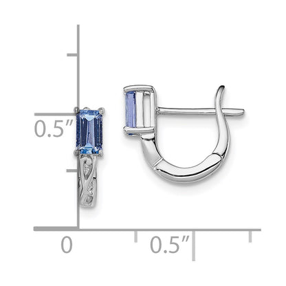 Sterling Silver Rhodium Plated Tanzanite Hinged Hoop Earrings