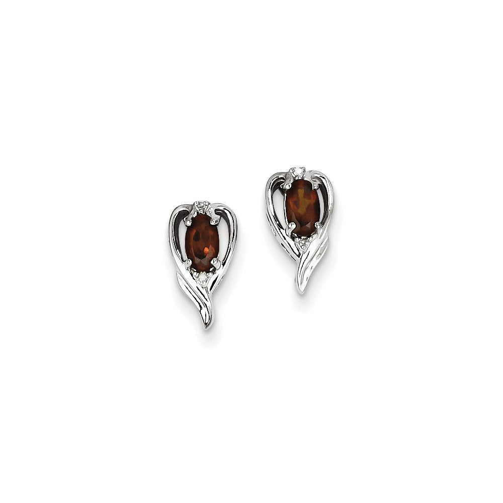 Sterling Silver Rhodium Plated Diamond & Garnet Post Earrings