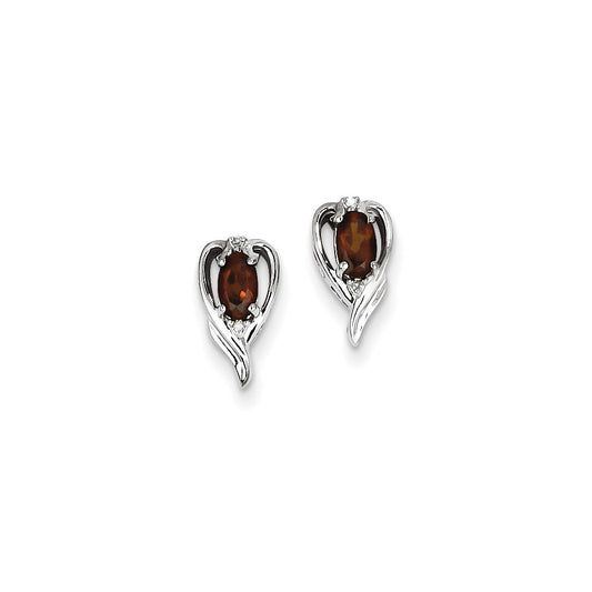 Sterling Silver Rhodium Plated Diamond & Garnet Post Earrings