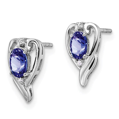Sterling Silver Rhodium Plated Diamond & Tanzanite Post Earrings