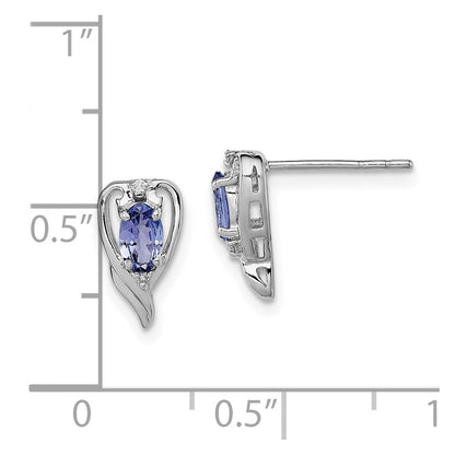 Sterling Silver Rhodium Plated Diamond & Tanzanite Post Earrings
