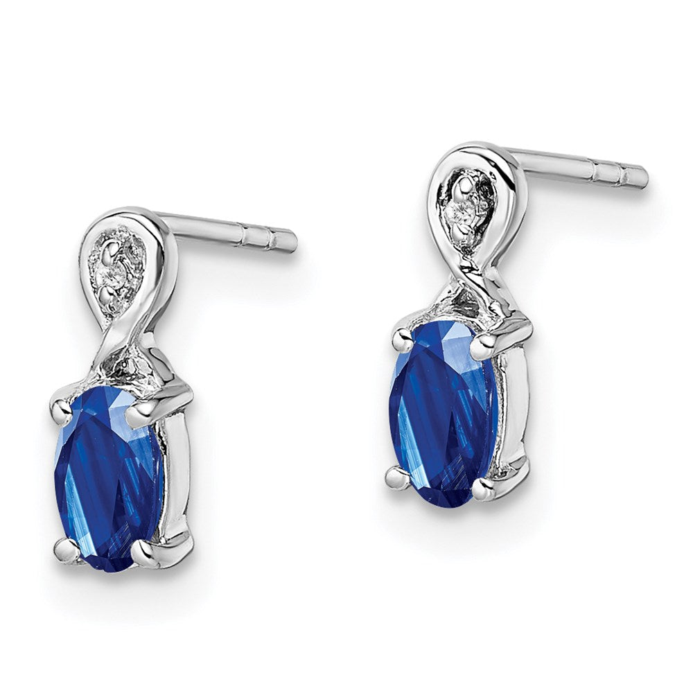 Sterling Silver Rhodium Plated Diamond & Sapphire Oval Post Earrings